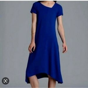 Eileen Fisher short sleeve hemp midi dress size XXS blue